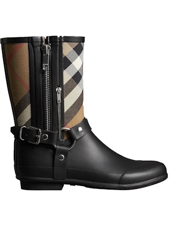 Burberry Buckle and Strap Detail Check Rain Boots