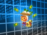 Animal crossing character floating through a blue grid with numbers
