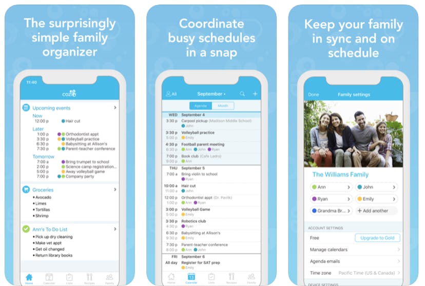 screenshot of Cozi App interface