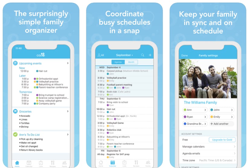 screenshot of Cozi App interface