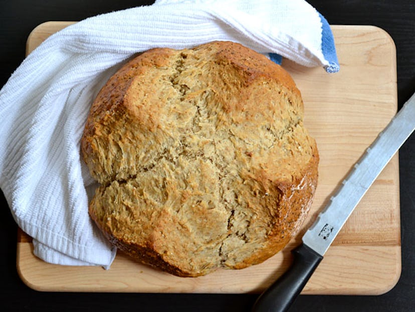 Brown butter soda bread can be baked at home without yeast. 