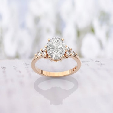 Blush Pink Sapphire Engagement Ring. Light Peach Pink Sapphire Oval Diamond Ring 14K Rose Gold Ring Campari Engagement Ring by Eidelprecious