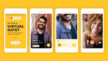 Bumble's new virtual dating features include a virtual dating badge, a new distance filter, and Audi...