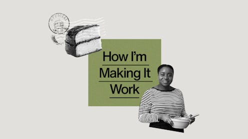 A collage photo with cake decorator Abigail Amankwa and a text reading: 'How I'm making it work.'