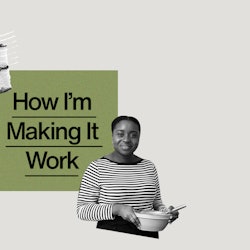 A collage photo with cake decorator Abigail Amankwa and a text reading: 'How I'm making it work.'