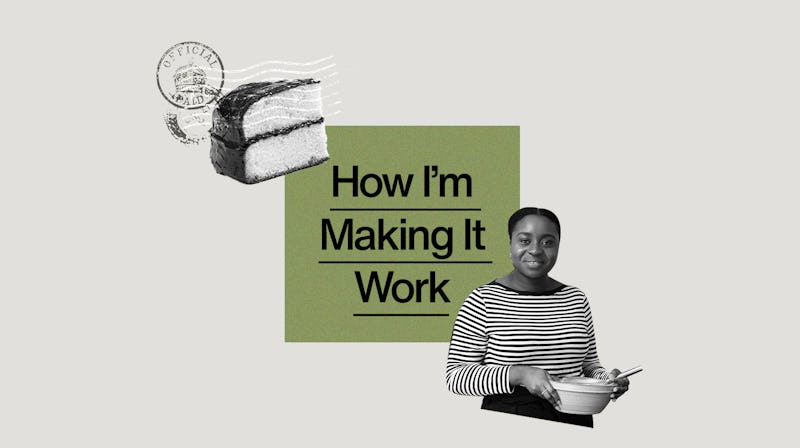 A collage photo with cake decorator Abigail Amankwa and a text reading: 'How I'm making it work.'