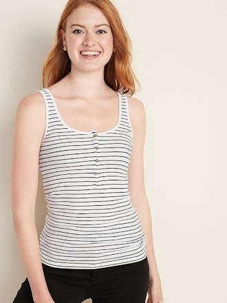 Fitted Rib-Knit Henley Tank Top