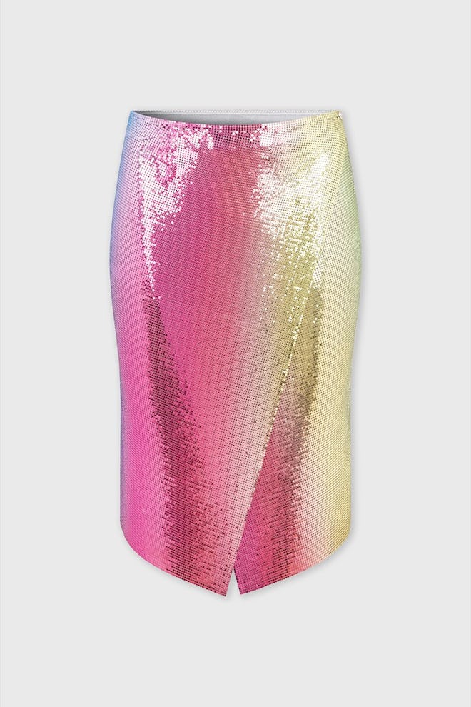 Rainbow-effect wrap skirt
