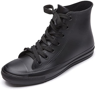 These high-top shoes are made from waterproof PVC and rubber to help you stay dry while walking.