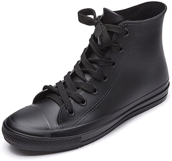 These high-top shoes are made from waterproof PVC and rubber to help you stay dry while walking.
