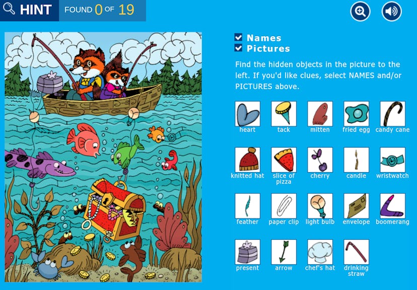 Screenshot of "hidden pictures" fishing game from Highlights Kids website