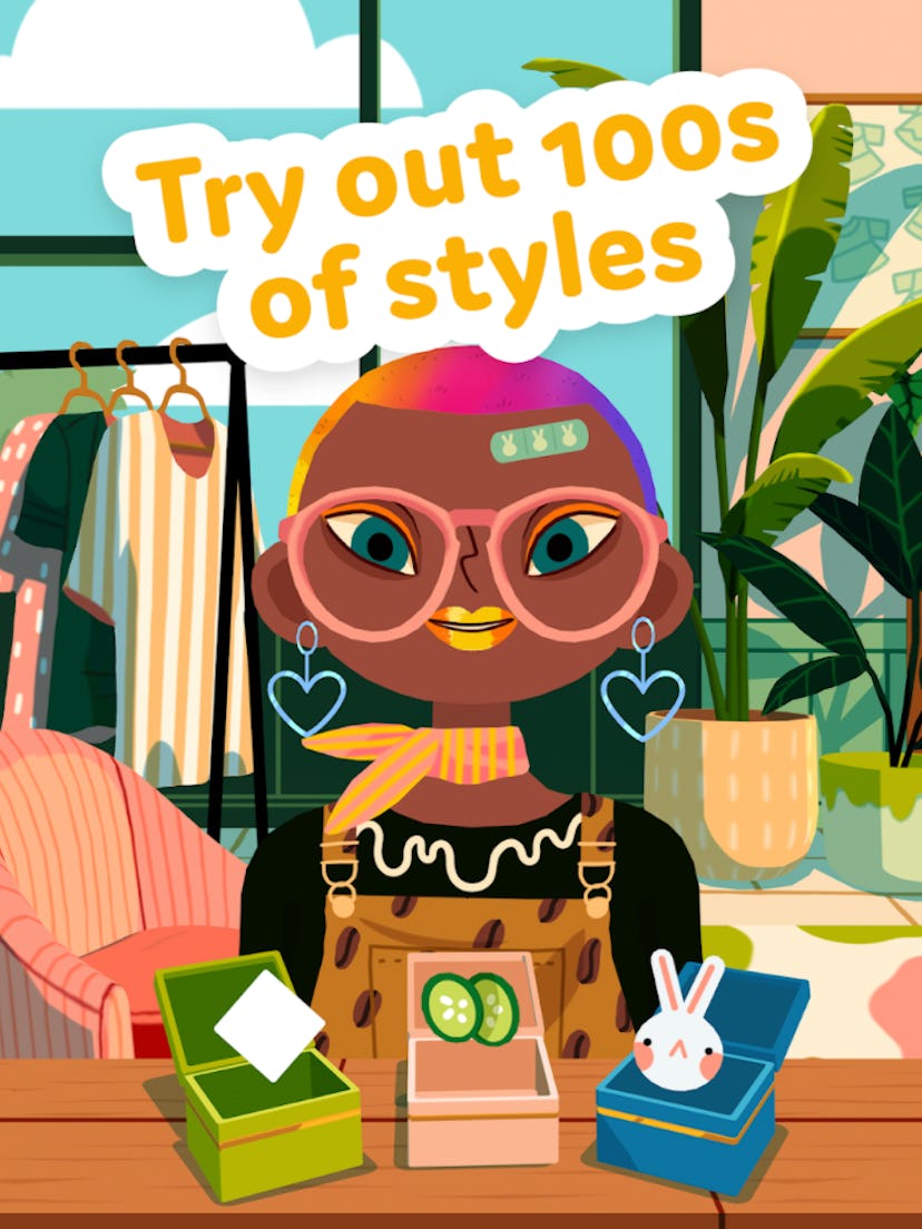 Promo image for Toca Hair Salon 4 with a character dressed in various accessories
