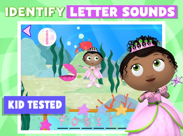 Promo image for Super Why! ABC Adventures featuring a princess working to identify letter sounds