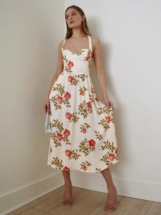 reformation florrie floral cotton midi dress Reformation Florrie Floral Cotton Midi Dress In Courtier - 55% Off