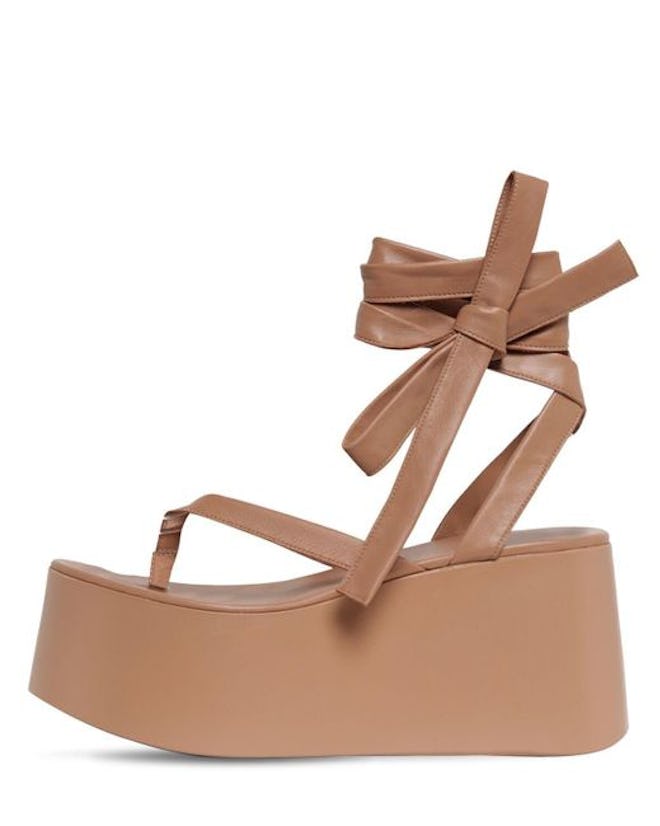 80MM Leather Thong Wedge Sandals