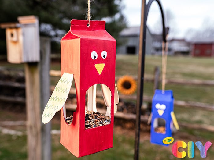 crayola milk carton bird feeder craft
