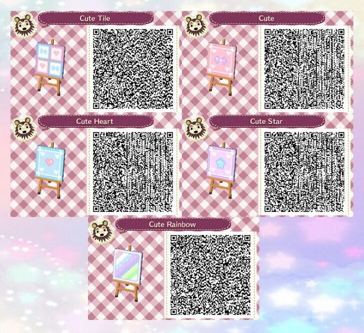 Cute hearts, stars, bows, and rainbows wallpaper QR codes from "Animal Crossing"