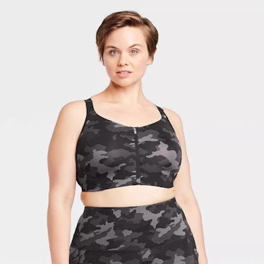 All In Motion Women's Plus Size Camo Print High Support Zip Front Bra