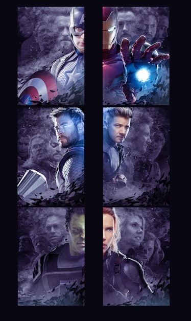 Collage of six Avengers from "Endgame"