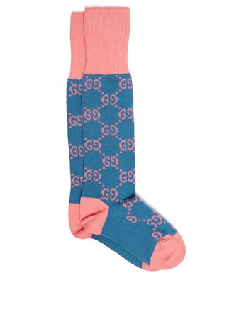 GG-Intarsia Cotton Blend Knee-High Socks