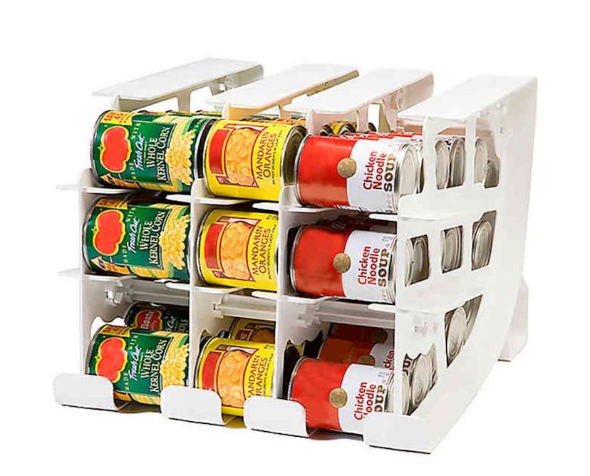 Canned food storage is key to pantry organization.