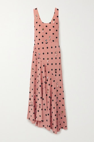 Tory Burch Embellished Draped Polka-Dot Silk-Georgette Maxi Dress