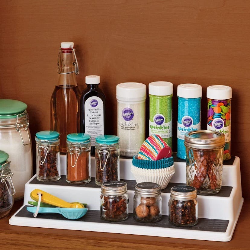 Shelf risers are a simple way to keep your pantry organized.