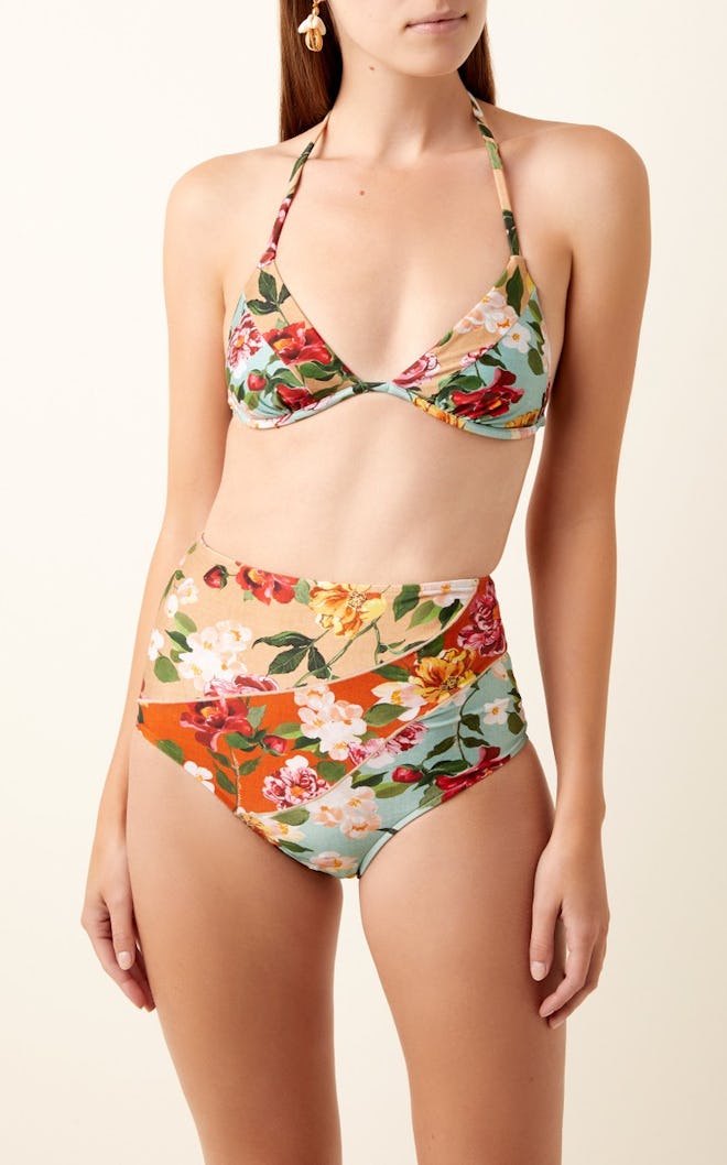 Floral-Print Triangle Bikini Top