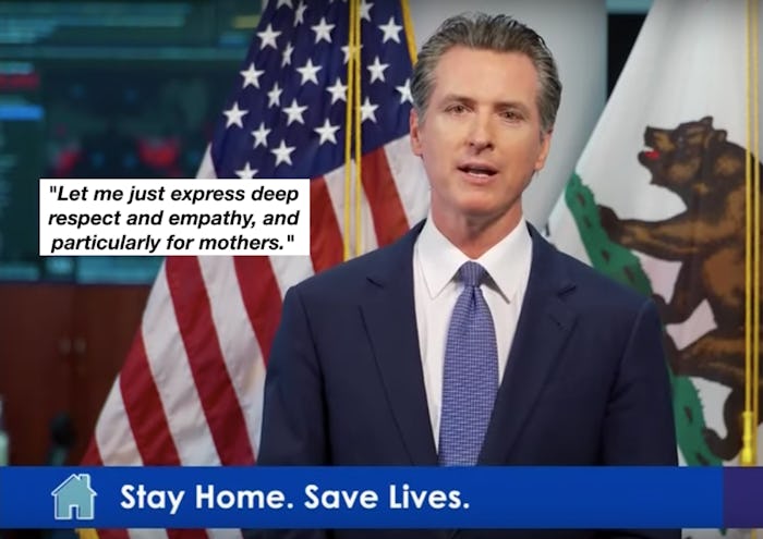 Caifornia Gov. Gavin Newsom has a message for moms carrying a "disproportionate" amount of stress du...