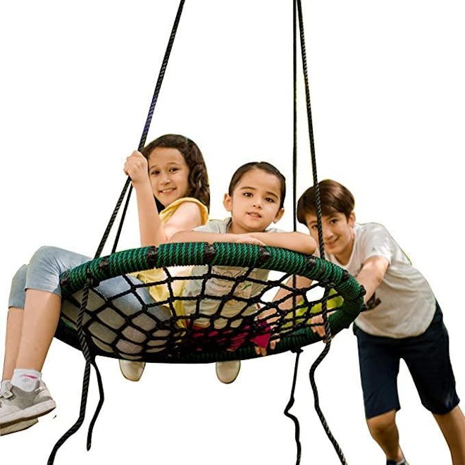 Spider Web Tree Swing Outdoor Round 71 inch Rope Max 600 Lbs Attaches to Trees Swing Sets Fun for Mu...