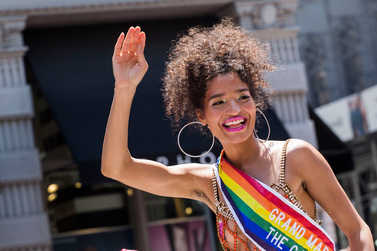 Non-binary actress Indya Moore from the popular tv series Pose celebrates as a Grand Marshall at the...