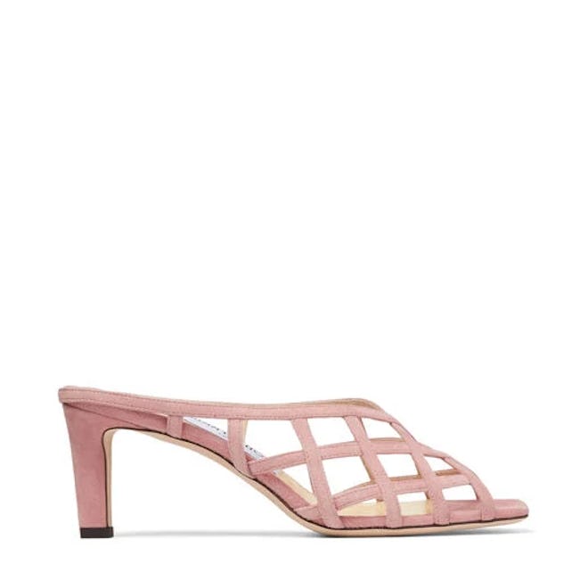 Blush Suede Caged Mules