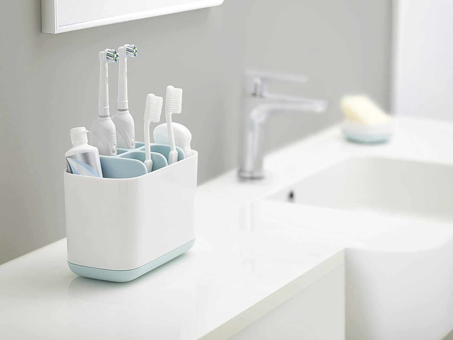 White Wall Mounted Electric Toothbrush Caddy with Srong Suction for Bathroom hblife Toothbrush and Toothpaste Holder Detachable