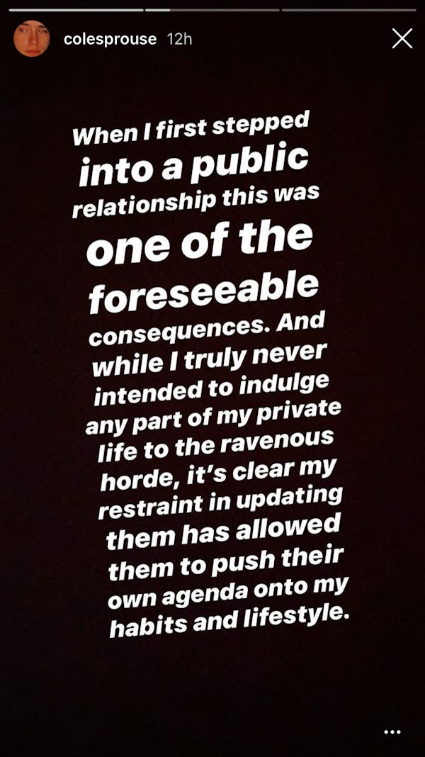 Cole Sprouse Instagram Statement