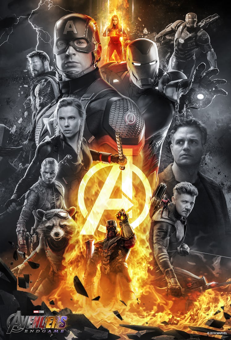 Black and white poster with all characters from "Avengers: Endgame"