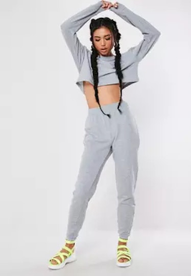 Missguided Gray Marl Cropped Sweater Joggers Co Ord Set