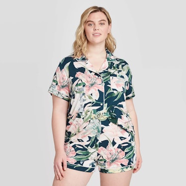 Stars Above Women's Plus Size Floral Print Beautifully Soft Short Sleeve Notch Collar and Short Paja...