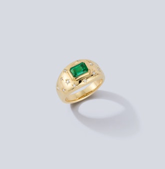 Anniversary Emerald and Diamond Gypsy Ring