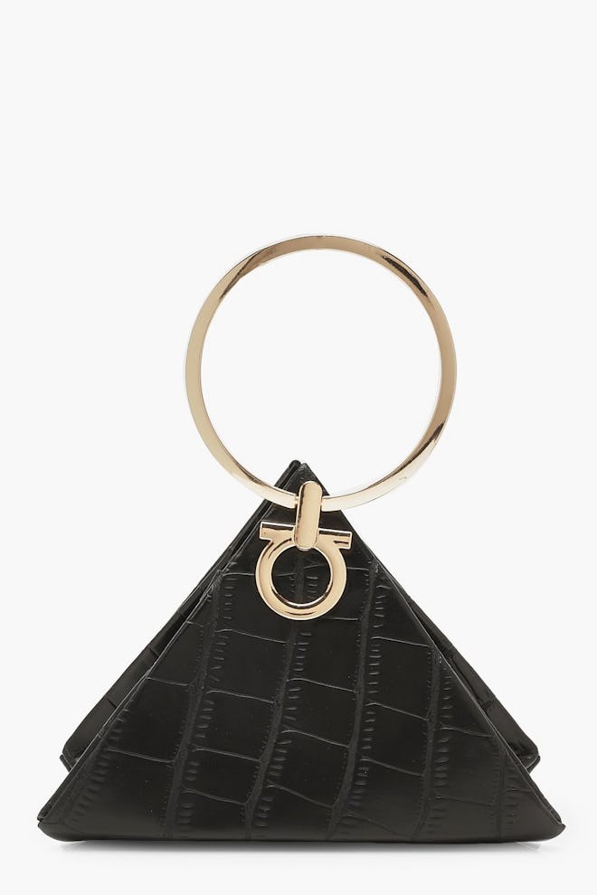 Boohoo Croc Triangle Ring Handle Clutch Bag