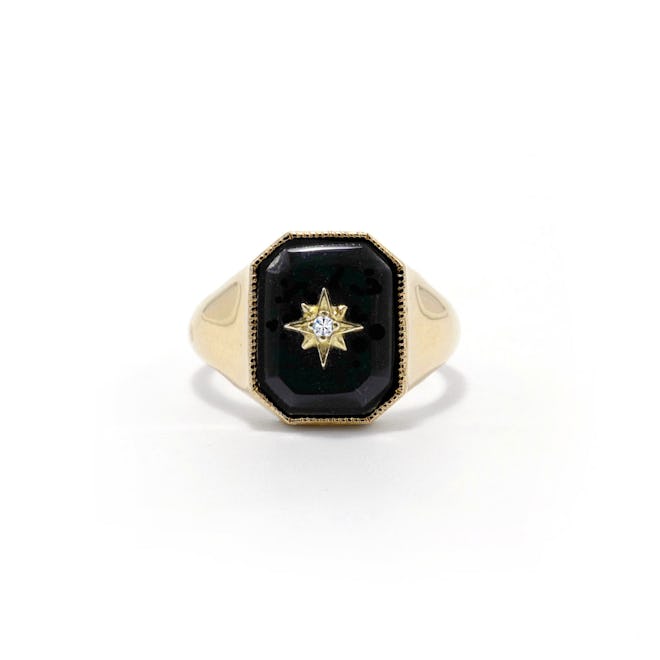 Onyx Diamond Star Signet Ring