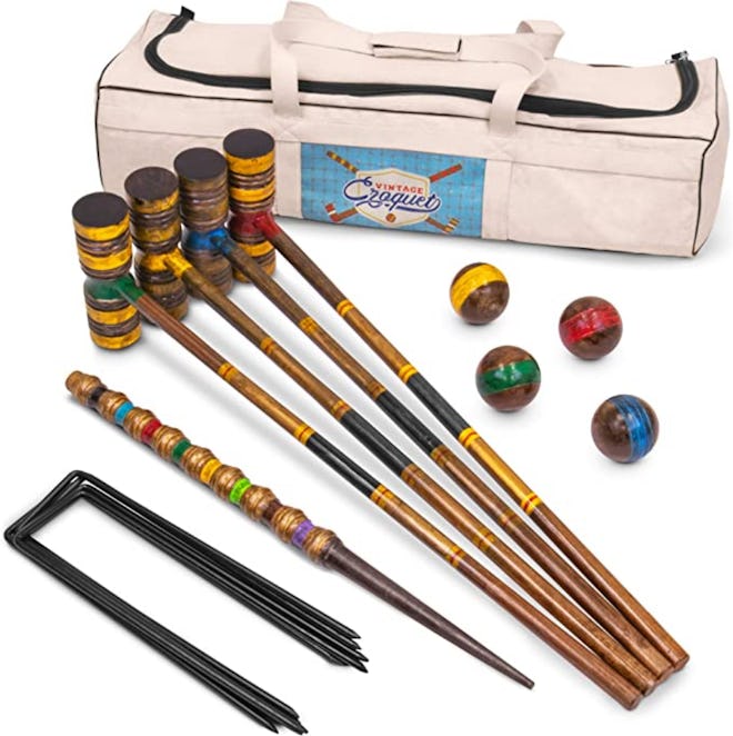 Crown Sporting Goods Vintage Wood Premium Croquet Set (4-Player)