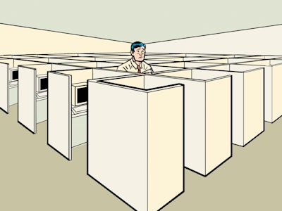 Cartoony representation of much-maligned cubicle in the office 