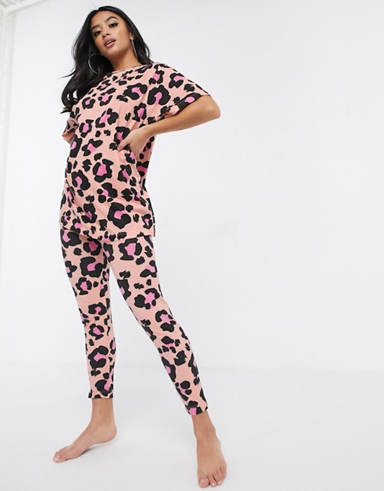 ASOS Design Petite Animal Print T-Shirt & Legging Set