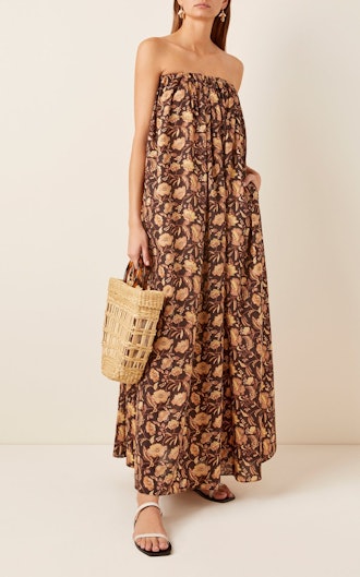 Strapless Floral-Print Cotton Maxi Dress