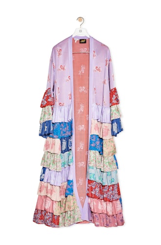 Multicolor front Ruffle Knit Robe Coat In Viscose