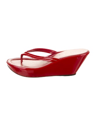 Patent Leather Thong Wedge Sandals