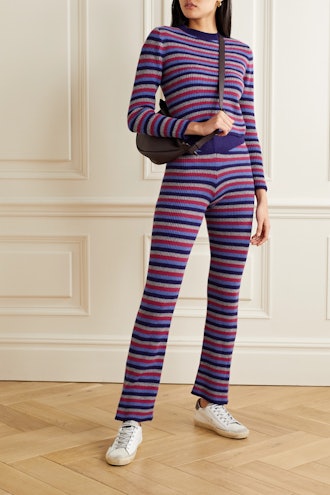 Ribbed Striped Cashmere Flared Pants