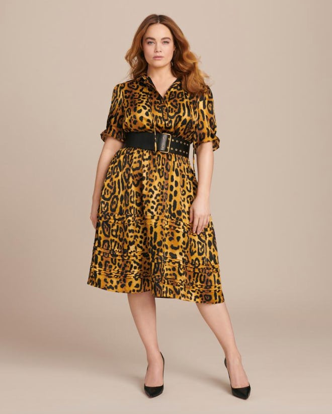 Printed Hammered Silk Rouched Sleeve Dress