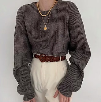 Vintage Stone Ribbed Knit Sweater