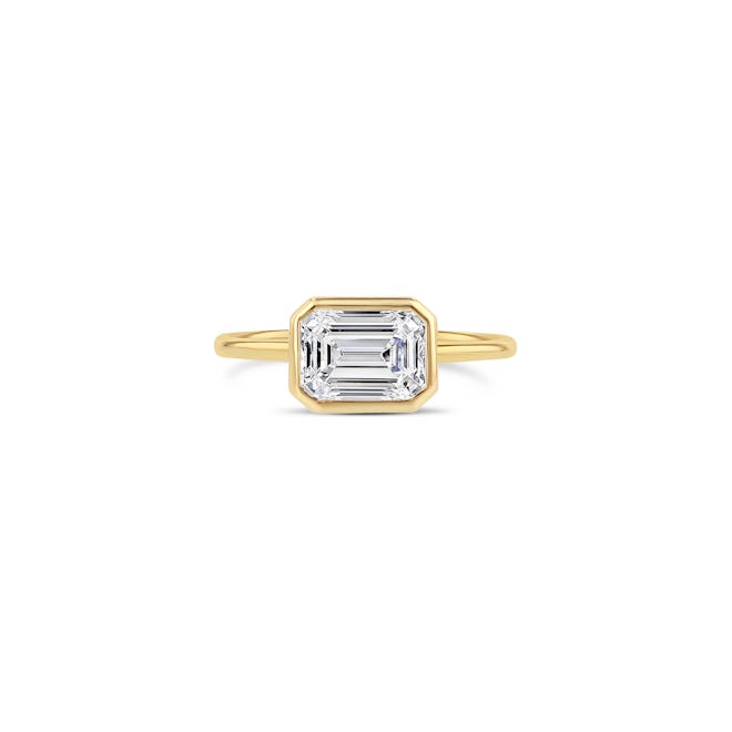 East-West Emerald Cut Diamond Bezel Ring